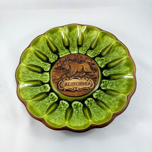 California Treasure Craft Plate California USA Retro Drip Glaze Avocado Green - Picture 3 of 10